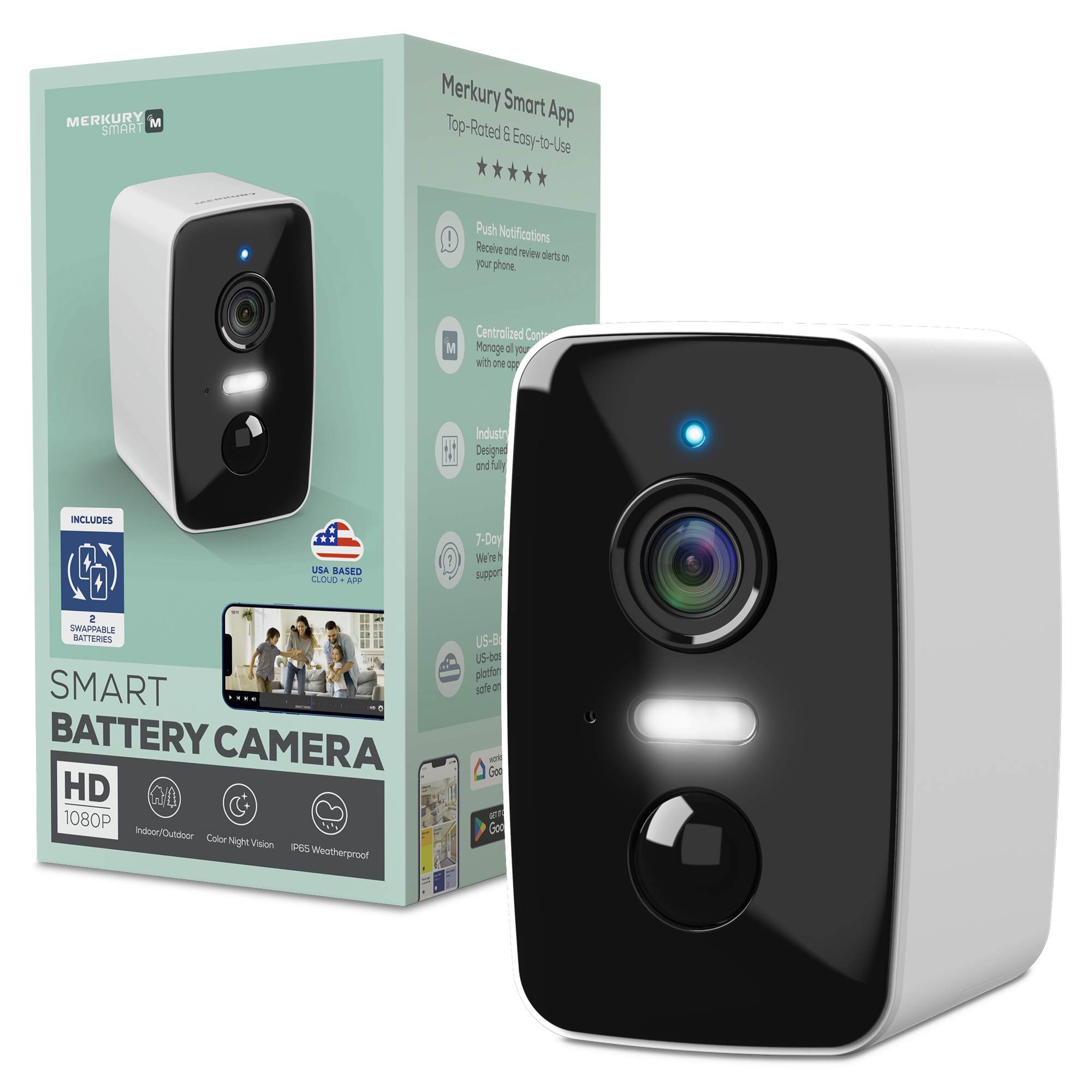 その他 Smart Battery Camera 1080p Removable Battery Camera – Merkury Smart